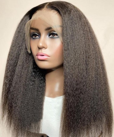 200% High Density Kinky Straight Transparent Lace Front Wigs 