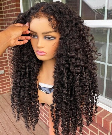 3B 3C Kinky Curly 5X5 HD Lace Closure Human Hair Wigs 