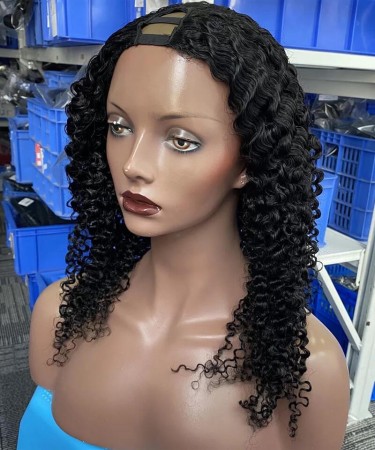 3B 3C Kinky Curly U Part Human Hair Wigs For Sale 
