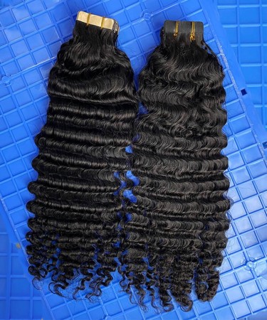 3B 3C Kinky Curly Tape Human Hair Extensions For Sale