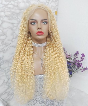 613 Blonde Color Deep Curly 13X4 Lace Front Wig For Sale