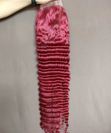 99J Red Color Deep Wave 13X4 Lace Front Wig Pre Plucked