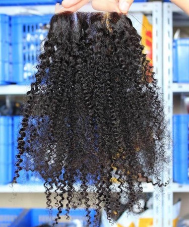 Afro Kinky Curly Human Hair 4x4 Lace Closures Pre Plucked 