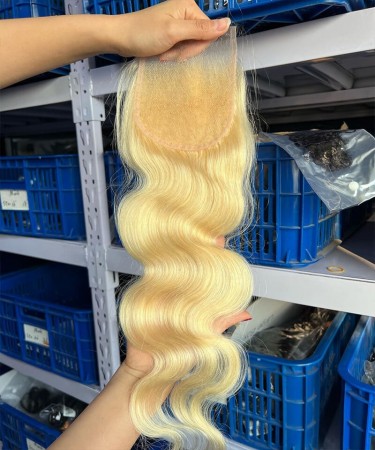 613 Blonde Color Human Hair Lace Closure Brazilian Hair