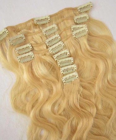 613 Blonde Color Body Wave Clip in Human Hair Extensions 