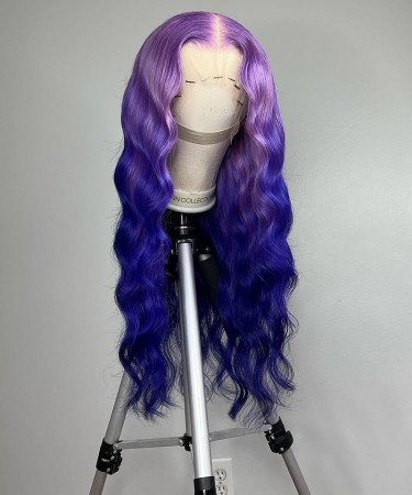 Purple Colored 13x4 Transparent Lace Wigs Body Wave