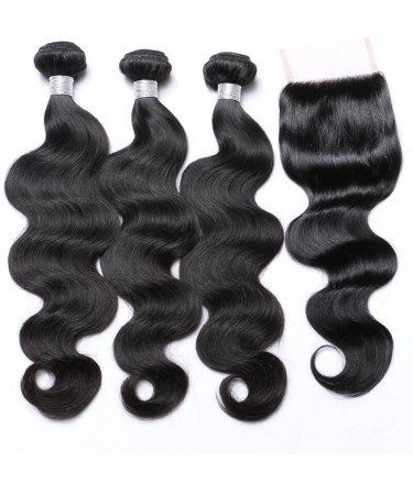 Body Wave Human Hair Bundles With 4X4 Lace Closure 