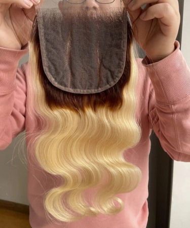 Ombre #4/613 Blonde Color Body Wave 5x5 Lace Closure