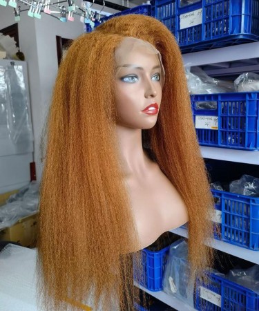 Brown Color Kinky Straight 360 Lace Wigs For Black Women