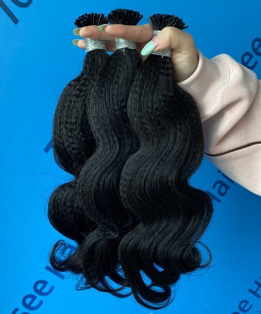 Body Wave Coarse Yaki Straight I Tip Hair Extension 8-30 Inches For Sale