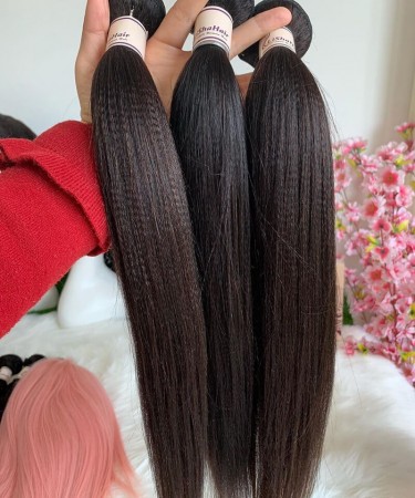 Coarse Yaki Straight Malaysian Virgin Hair Bundles 3Pics 