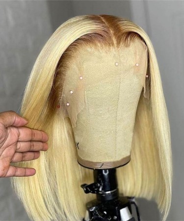 #4/613 Color Bob Lace Front Human Hair Wigs 150% Density