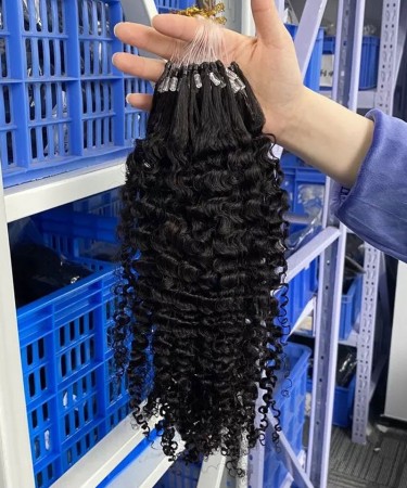 3B 3C Kinky Curly Micro Links Human Hair Extensions For Sale