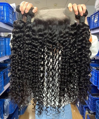 Natural Wavy Human Hair Three Bundles With One Closure