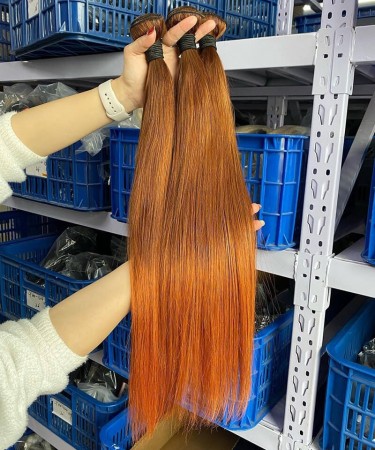 Colored Straight Human Virgin Hair Weave Bundles 3 Pcs