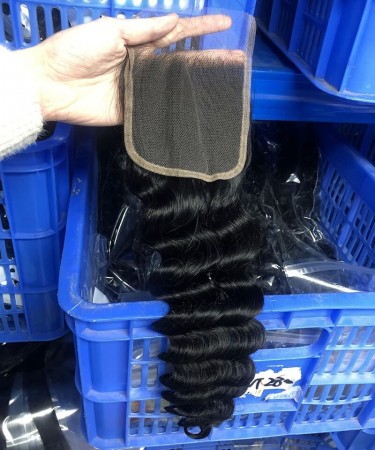 HD Lace 5x5 Part Closure Deep Wave Human Hair Invisible Knots