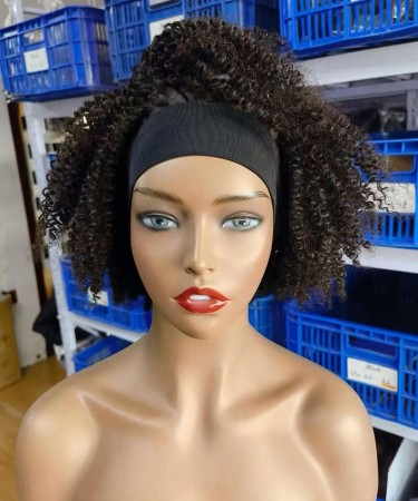 Afro Kinky Curly Headband Human Hair Wigs 150% Density 