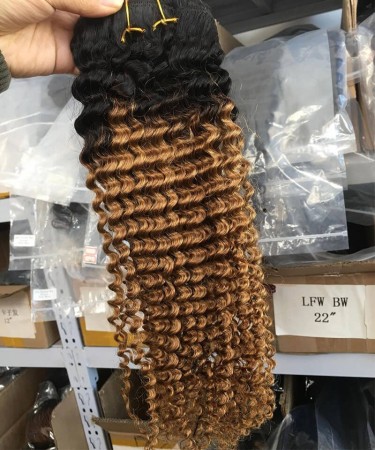 1B/27 Ombre Color Kinky Curly Clip In Human Hair Extensions