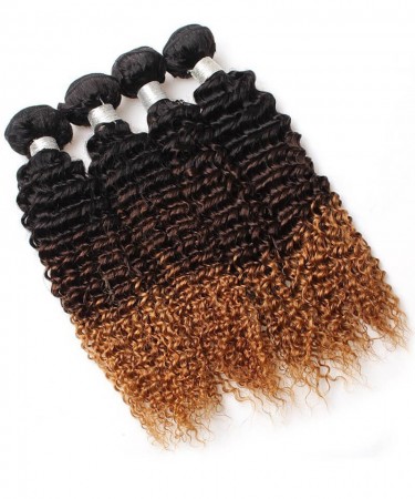 1B/4/27 Three Tone Color Brazilian Virgin Hair Kinky Curly 3Pics