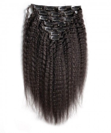 Kinky Straight Clip In Human Hair Extensions 7pcs/set 120g 