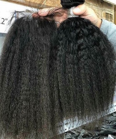 Kinky Straight Human Hair One Bundle With 5X5 Lace Closure