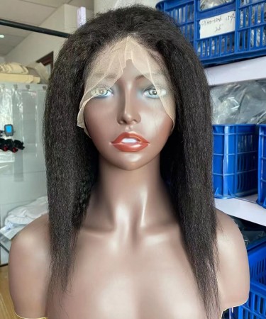 Kinky Straight 13X4 Lace Front Short Bob Human Hair Wigs For Women 