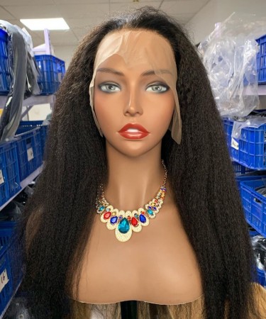 200% Density 13x4 Transparent Lace Frontal Kinky Straight Wigs For Black Women