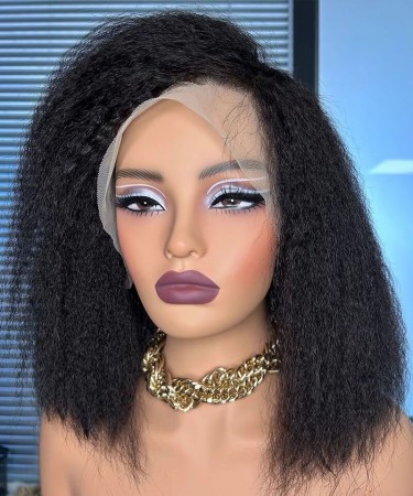 Kinky Straight 13x6 HD Lace Frontal Wig Pre Plucked With Baby Hair 130% Density