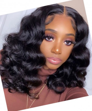 Loose Wave Bob Short 360 Lace Frontal Human Hair Wigs 