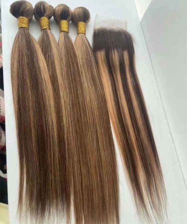 Ombre Piano Color Straight Human Hair Bundles With Closure