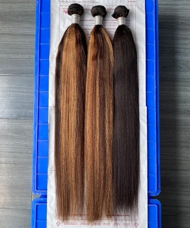 Mixed Color Light Yaki Straight Human Hair Bundles For Women Melt 4C Texture