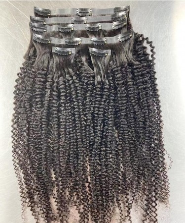 Kinky Curly Pu Clip In Human Hair Extensions For Women Sales 