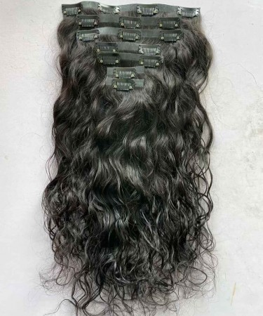 Water Wave Pu Clip In Human Hair Extensions 10-30 Inches Brazilian Wet Wavy 