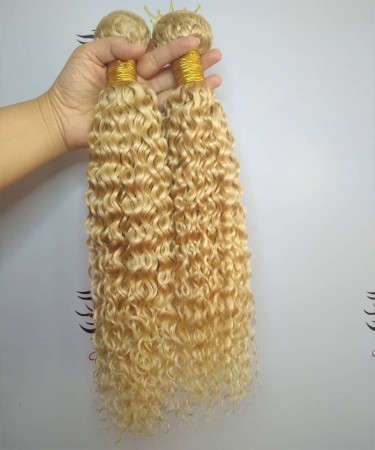 613 Blonde Color Deep Curly Virgin Hair Bundles 3Pics