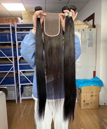 Lace Closure With Brazilian Straight Wave Hair Bundles