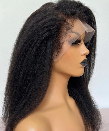 130% Density Kinky Straight Full Lace Human Hair Wigs 