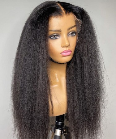 Pre-Plucked Kinky Straight T Part Lace Wigs With Baby Hair