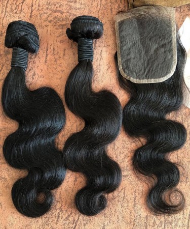 Body Wave Human Hair Bundles With Lace Closure