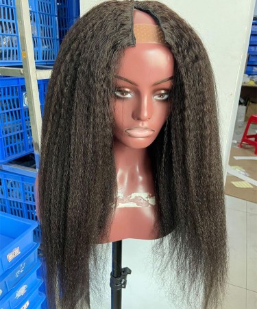 V Part Hair Kinky Straight Wigs For Black Women 150% Density