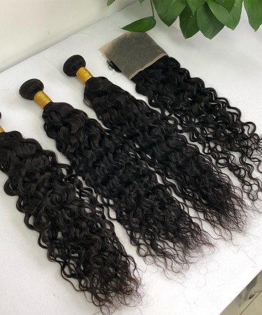 Water Wave 13X6 Lace Frontal Closures With Three Bundles