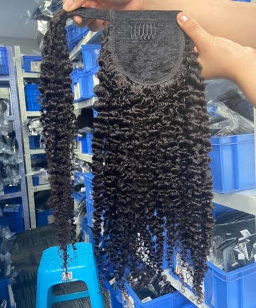 3B 3C Kinky Curly Wrap Ponytail Human Hair Extensions 