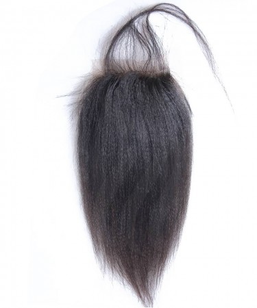 Coarse Yaki Straight Human Hair 4x4 Lace Closure With Baby Hair 8-20 Inches