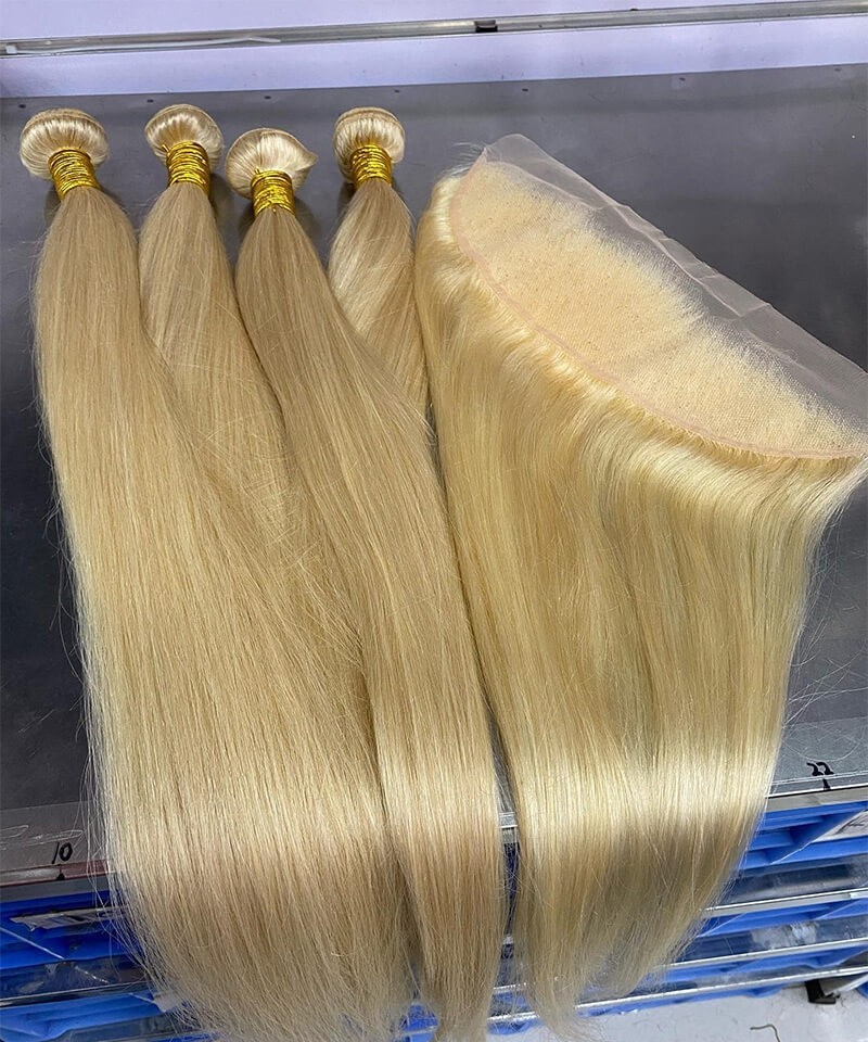 613 Color Straight Wave Lace Frontal Closures With Bundles 4 Pieces/set ...