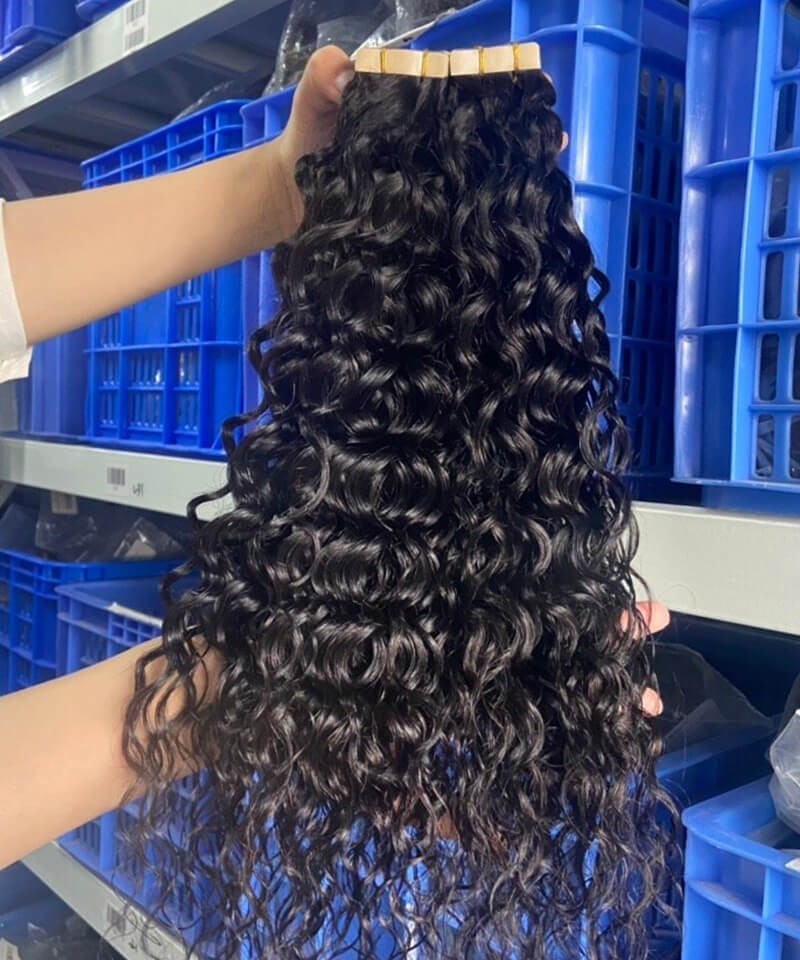 Natural Curly Wavy Tape Hair Extensions 830 Inches For Sale Good