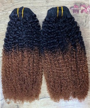 Ombre Color Afro Kinky Curly Clip In Human Hair Extensions
