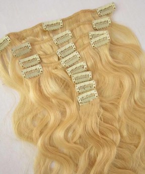613 Blonde Color Body Wave Clip in Human Hair Extensions