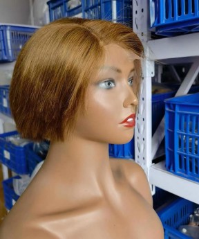 Brown Color Pixie Human Hair Lace Wigs Pre Plucked