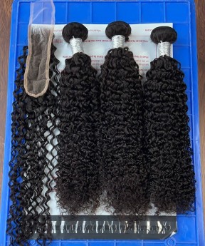 Burmese Curly Human Hair Bundles With 2X6 Lace Closure 4 Pieces/set