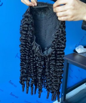 Burmese Curly Half Wig Human Hair With Breathable Cap 150% Density None Lace