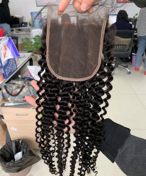 Kinky Curly 6x6 Lace Closure Human Hair  Pre Plucked
